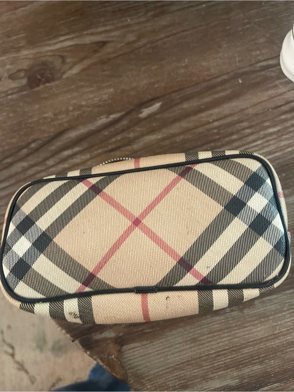 Burberry Beige Plaid Cosmetic Case with Black Trim Nova Vintage Cosmetic Bag